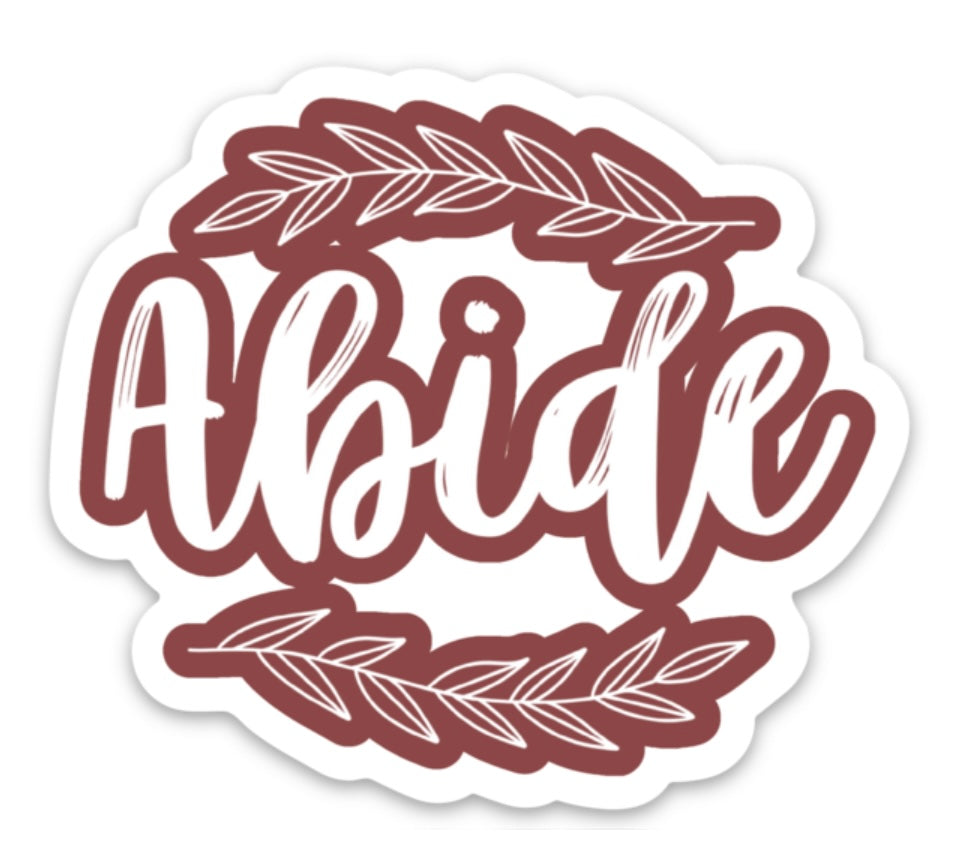 ABIDE STICKER- white and cranberry