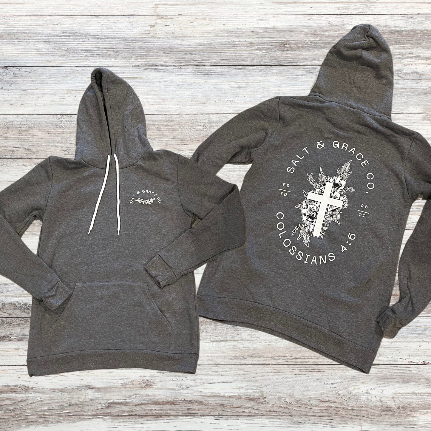 Heather Charcoal Cross + Peonies Hoodie