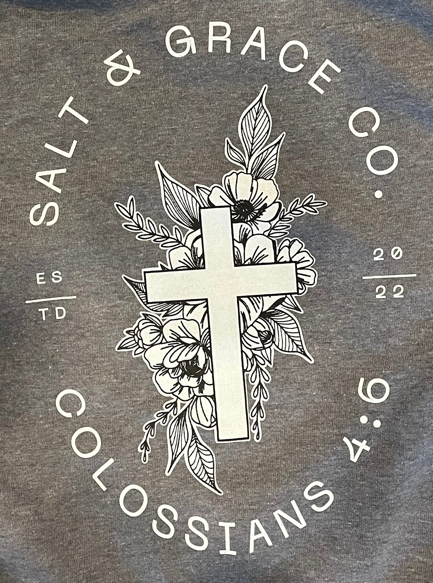 Heather Charcoal Cross + Peonies Hoodie